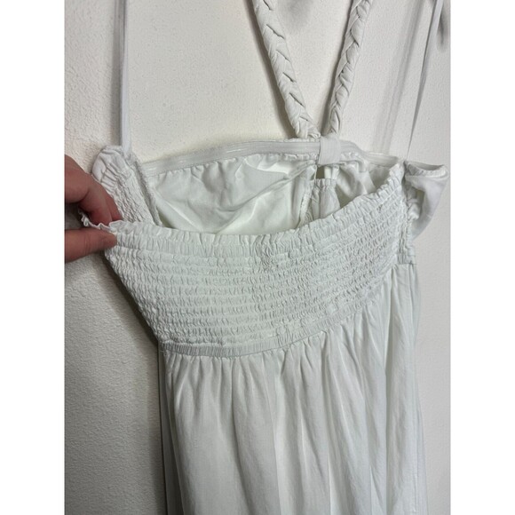 Aerie Sz XL Braided Halter Maxi Sundress White Smocked High Low Linen Blend NWT - Picture 10 of 16